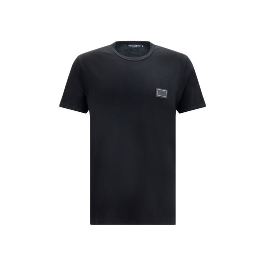 T-Shirt by Dolce & Gabbana for men in cotton black showcases a fashionable silhouette, elegantly detailed with a fashionable short-sleeve and crew neckline for a sophisticated, high-fashion look.