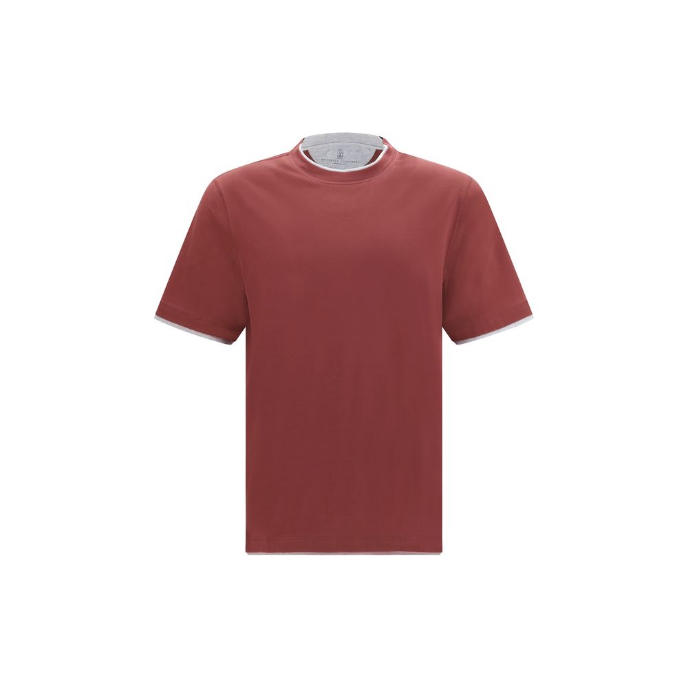 T-Shirt by Brunello Cucinelli for men in cotton bordeaux & patterned features an on trend silhouette, perfectly showcasing a on trend and for an elevated aesthetic.