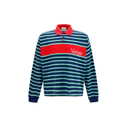 Polo Shirt by Versace for men in cotton multicolor & striped features a eye catching silhouette, showcasing a refined shirt-collar neckline and long-sleeve for a eye catching finish.