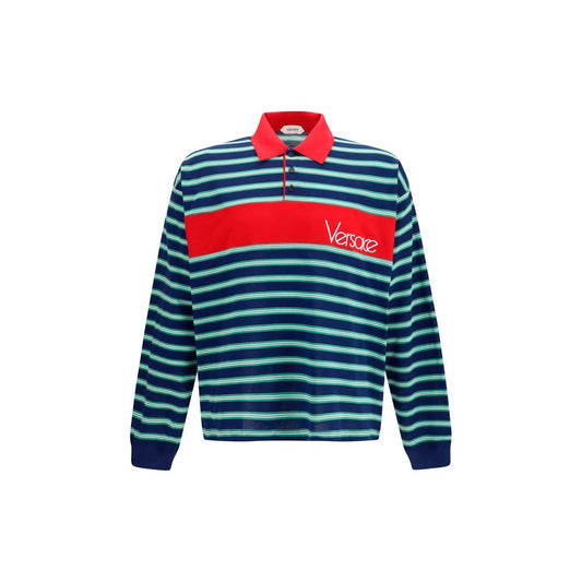 Polo Shirt by Versace for men in cotton multicolor & striped features a eye catching silhouette, showcasing a refined shirt-collar neckline and long-sleeve for a eye catching finish.