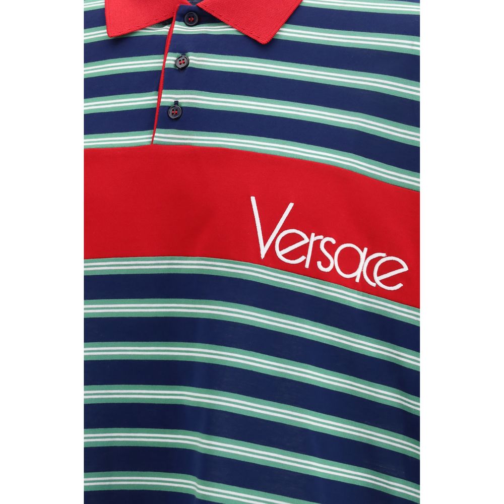 Polo Shirt by Versace for men in cotton multicolor & striped showcases a enviable silhouette, featuring a refined shirt-collar neckline and for a enviable finish.