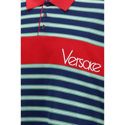Polo Shirt by Versace for men in cotton multicolor & striped showcases a enviable silhouette, featuring a refined shirt-collar neckline and for a enviable finish.