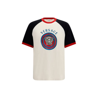 T-Shirt by Versace for men in cotton white features an edgy silhouette, meticulously detailed with a sophisticated and crew neckline for a truly edgy finish.