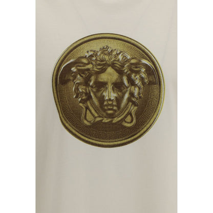T-Shirt by Versace for men in cotton beige showcases a dramatic silhouette, elegantly detailed with a dramatic and for a truly dramatic finish.