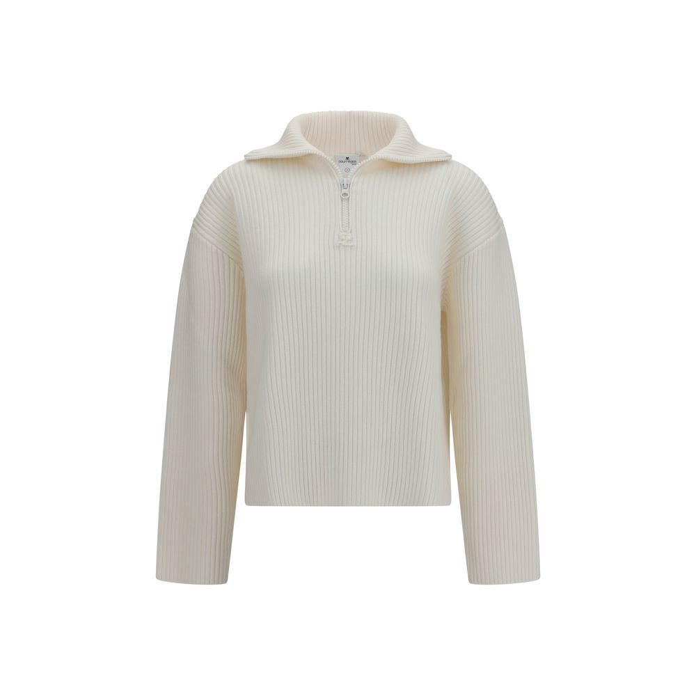 Sweatshirt by Courrèges for women in merino wool white showcases a slouchy chic silhouette, artfully detailed with a slouchy chic high-neck neckline and for a slouchy chic finish.