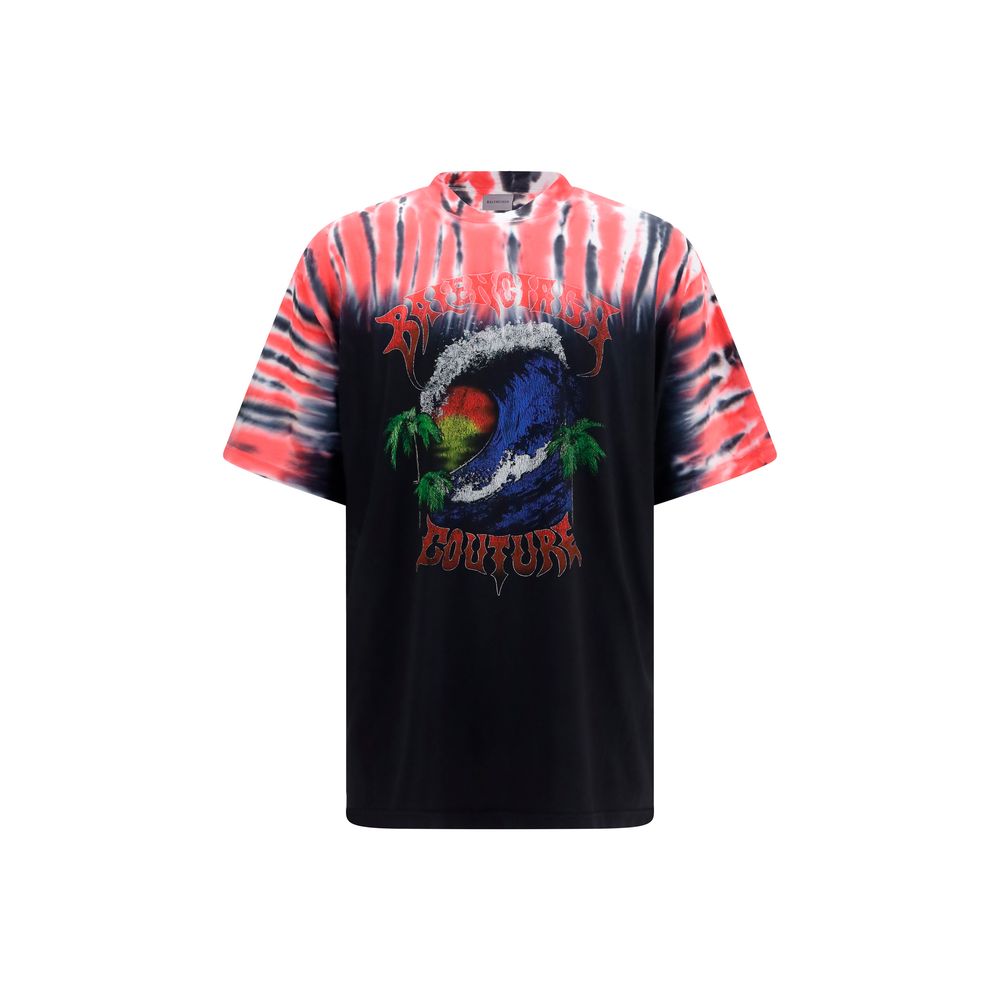 T-Shirt by Balenciaga for men in cotton multicolor, tie-dye & print features an on trend silhouette, perfectly showcasing a on trend short-sleeve and crew neckline for an elevated aesthetic.