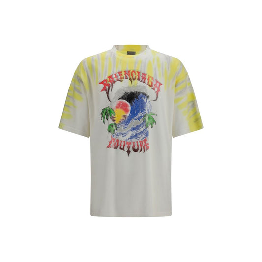 T-Shirt by Balenciaga for men in cotton bicolour, tie-dye & print showcases a unassuming silhouette, artfully detailed with a refined crew neckline and unassuming short-sleeve for a sophisticated, contemporary look.