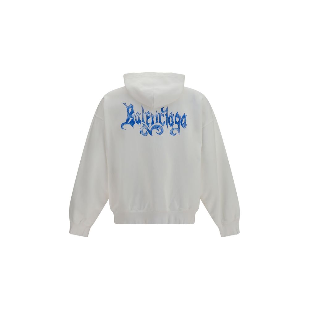 Sweatshirt Hoodie by Balenciaga for men in cotton white & print features an luminous silhouette, showcasing a sophisticated hooded neckline and for a truly luminous look.