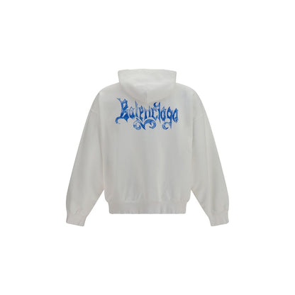 Sweatshirt Hoodie by Balenciaga for men in cotton white & print features an luminous silhouette, showcasing a sophisticated hooded neckline and for a truly luminous look.