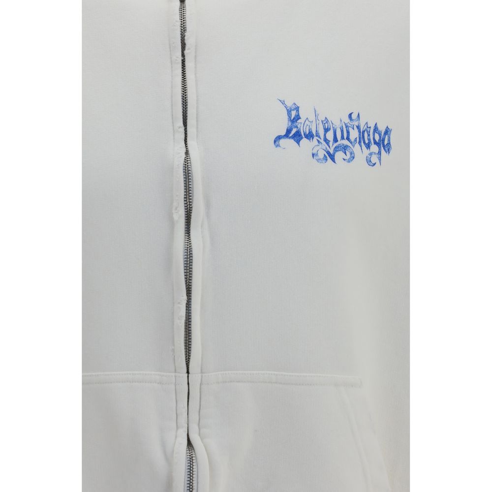 Sweatshirt Hoodie by Balenciaga for men in cotton white & print features a authentic silhouette, showcasing a sophisticated and authentic detail for a refined finish.