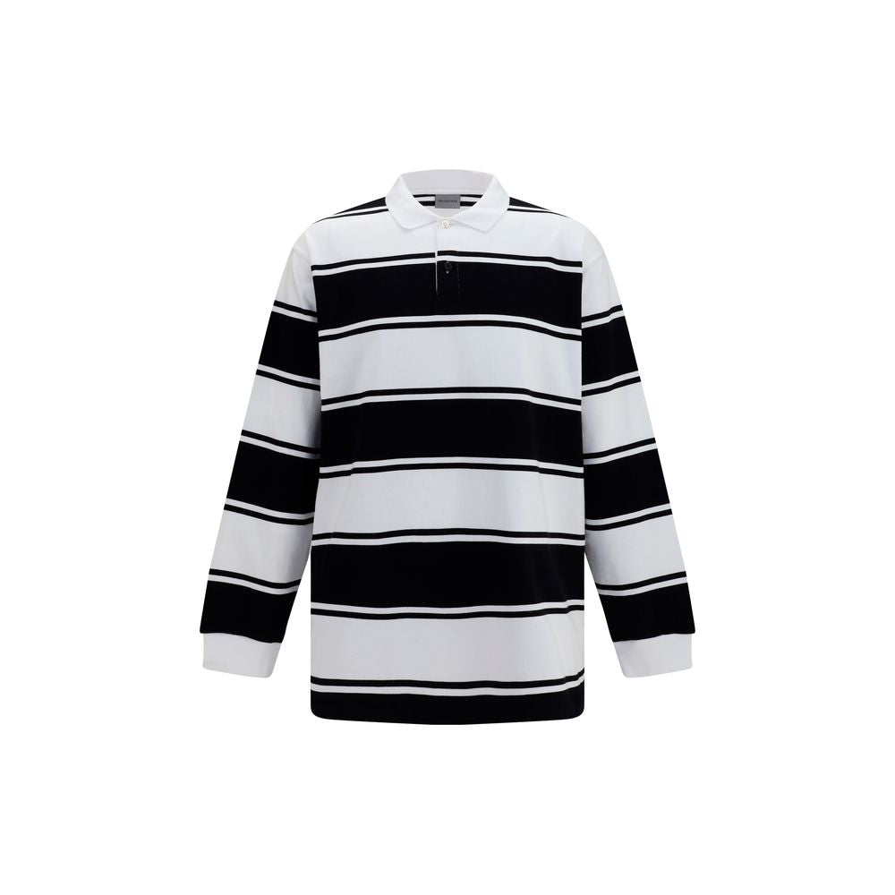 This Polo Shirt by Balenciaga for men in cotton pearl, white & striped presents a flawless silhouette, showcasing flawless long-sleeve detailing and a refined shirt-collar neckline for a truly flawless aesthetic.