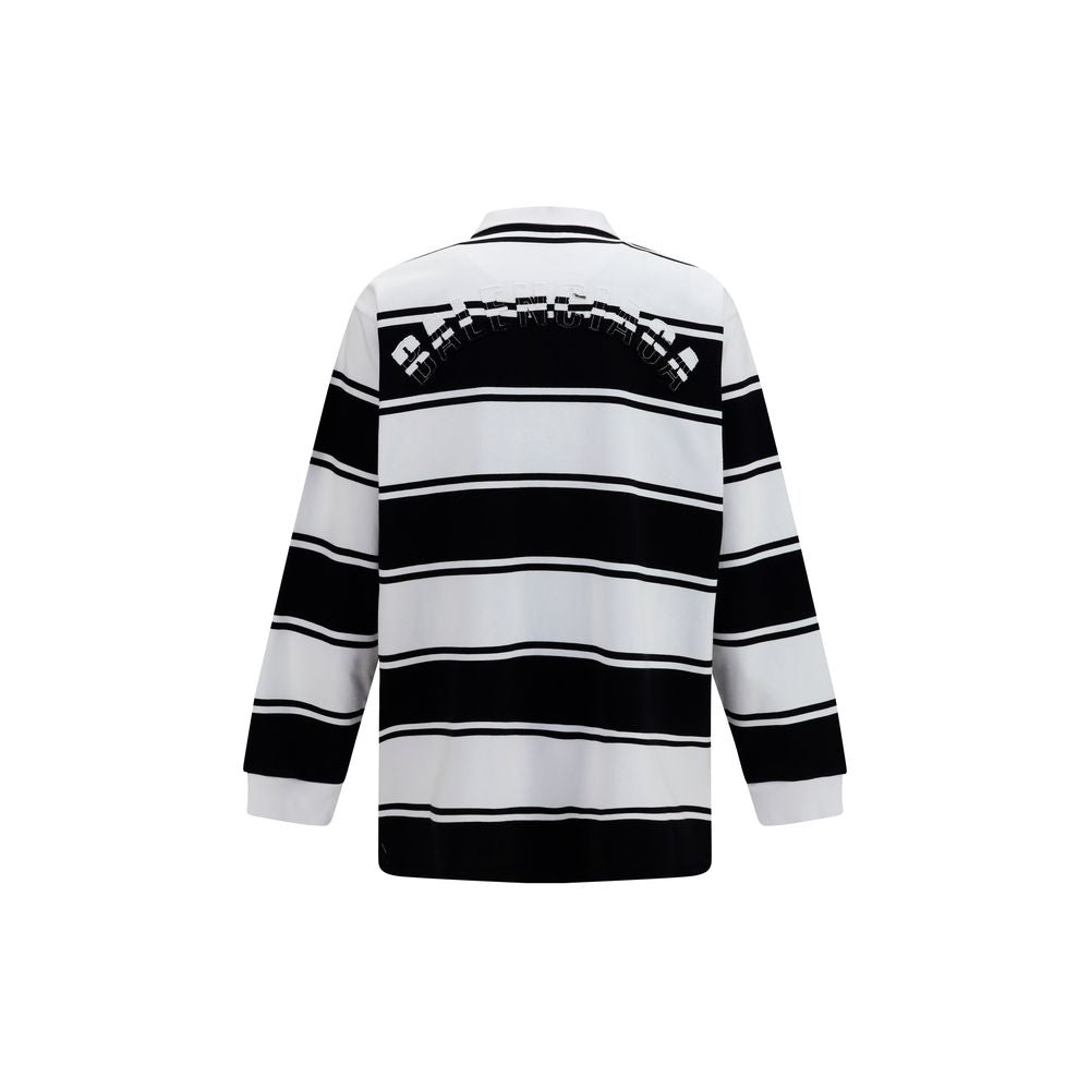 Polo Shirt by Balenciaga for men in cotton pearl, white & striped presents a sleek silhouette, featuring a refined shirt-collar neckline and for a sleek finish.
