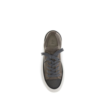 Brunello Cucinelli Women's Low Top Bos Taurus Suede Calfskin Leather & Cotton Sneakers - Brown