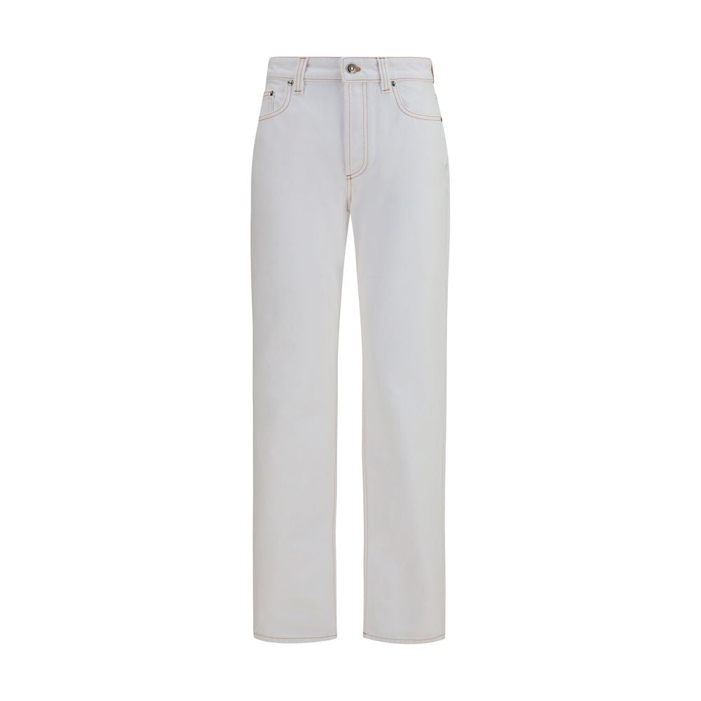 Jeans by Versace for women in denim cotton white presents a refined pantology silhouette, artfully defined by a refined pantology straight-leg & regular-fit, long, and a sophisticated high rise.
