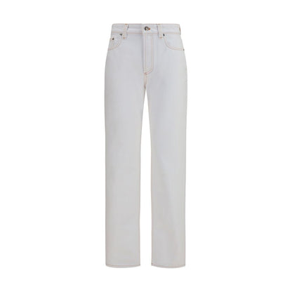 Jeans by Versace for women in denim cotton white presents a refined pantology silhouette, artfully defined by a refined pantology straight-leg & regular-fit, long, and a sophisticated high rise.