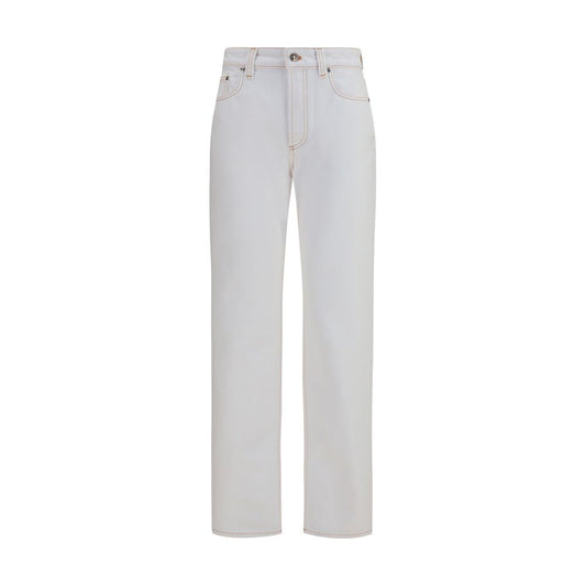 Jeans by Versace for women in denim cotton white presents a refined pantology silhouette, artfully defined by a refined pantology straight-leg & regular-fit, long, and a sophisticated high rise.