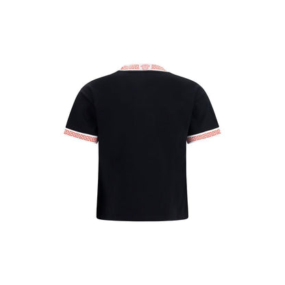 T-Shirt by Versace for women in cotton black showcases a unassuming silhouette, artfully detailed with a refined crew neckline and unassuming for a sophisticated, contemporary look.