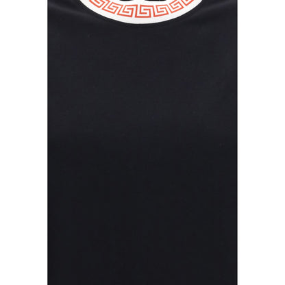 T-Shirt by Versace for women in cotton black showcases a fashionable silhouette, elegantly detailed with a fashionable and for a sophisticated, high-fashion look.