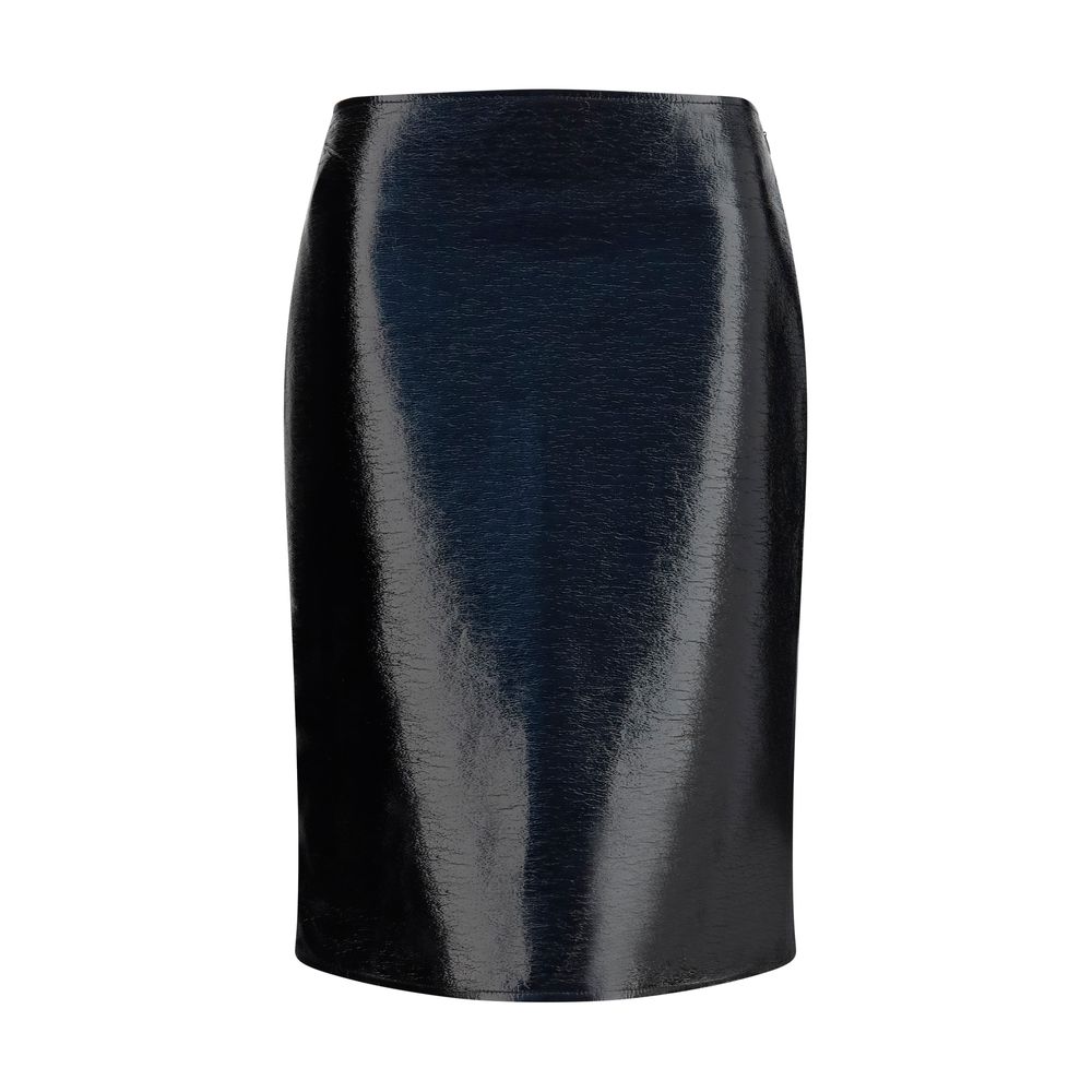 Skirt by Courrèges for women in tu vinyl polyurethane & cotton bordeaux features an tailored silhouette, artfully capturing the essence of Women's TU Vinyl Polyurethane & Cotton Midi Knee Skirt in a sophisticated midi knee.