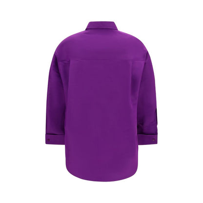 Dress Shirt by Balenciaga for women in cotton purple & signature showcases a sublime silhouette, artfully detailed with a sublime asymmetric boat neckline and for a sophisticated, sublime finish.