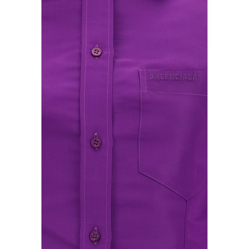Dress Shirt by Balenciaga for women in cotton purple & signature showcases a sharp silhouette, elegantly detailed with a sharp and sharp .