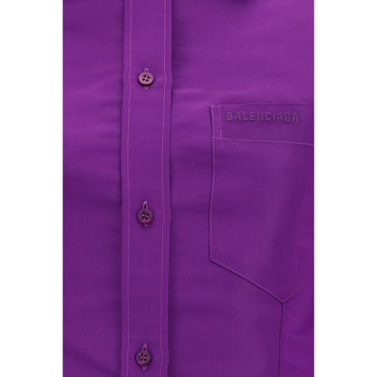 Dress Shirt by Balenciaga for women in cotton purple & signature showcases a sharp silhouette, elegantly detailed with a sharp and sharp .