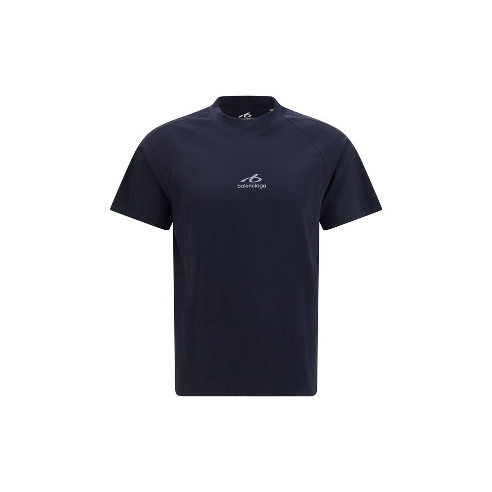 Activewear T-Shirt by Balenciaga for men in stretch polyamide blue presents a kinetic silhouette, showcasing the kinetic long-sleeve and crew neckline alongside functional for a premium, athletic look.