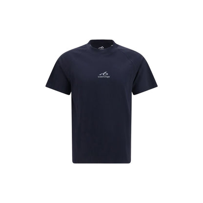 Activewear T-Shirt by Balenciaga for men in stretch polyamide blue presents a kinetic silhouette, showcasing the kinetic long-sleeve and crew neckline alongside functional for a premium, athletic look.