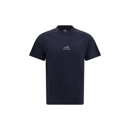 Activewear T-Shirt by Balenciaga for men in stretch polyamide blue presents a kinetic silhouette, showcasing the kinetic long-sleeve and crew neckline alongside functional for a premium, athletic look.