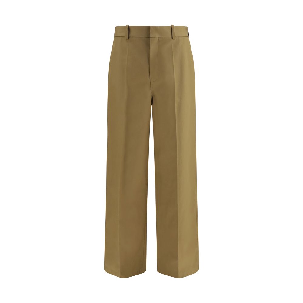 Chinos Pants by Balenciaga for men in cotton twill & leather beige & gray, featuring a architectural regular-fit & wide with a architectural long and for a refined silhouette.