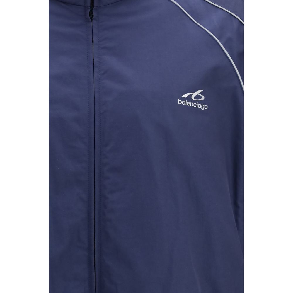 Track Jacket by Balenciaga for men in polyamide cotton blue & signature features a captivating silhouette detailed with a captivating and functional pockets & windproof for a polished look.
