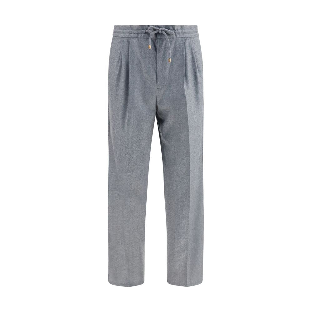 Casual Pants by Brunello Cucinelli for men in virgin wool gray & patterned features an refined tailoring silhouette, showcasing a premium regular-fit with a and long cut for a refined tailoring look.