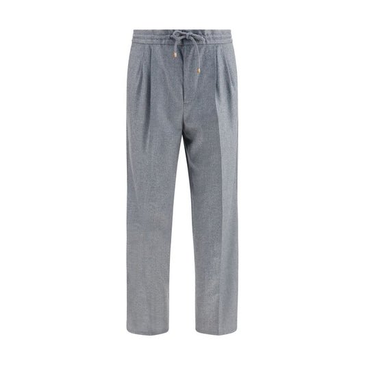 Casual Pants by Brunello Cucinelli for men in virgin wool gray & patterned features an refined tailoring silhouette, showcasing a premium regular-fit with a and long cut for a refined tailoring look.