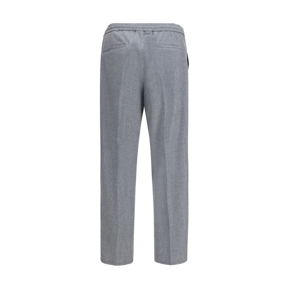 Casual Pants by Brunello Cucinelli for men in virgin wool gray & patterned presents a tailored silhouette, showcasing a tailored regular-fit and long cut with a refined for a truly tailored aesthetic.