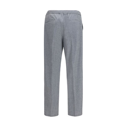Casual Pants by Brunello Cucinelli for men in virgin wool gray & patterned presents a tailored silhouette, showcasing a tailored regular-fit and long cut with a refined for a truly tailored aesthetic.