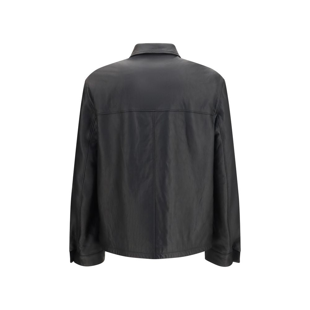 Jacket by Prada for men in nappa leather black & signature showcases a contemporary silhouette, detailed with a contemporary and premium pockets for a sophisticated finish.