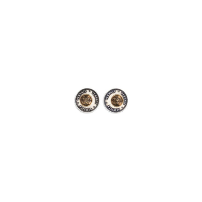 Earrings by Versace for women in cotton gray features an ornate from the Medusa Women's Nickel & Brass Earrings collection, showcasing a ornate finish that embodies sophisticated luxury.