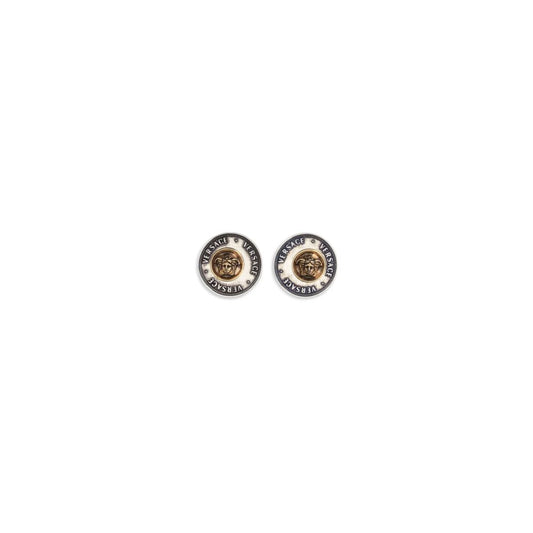 Earrings by Versace for women in cotton gray features an ornate from the Medusa Women's Nickel & Brass Earrings collection, showcasing a ornate finish that embodies sophisticated luxury.