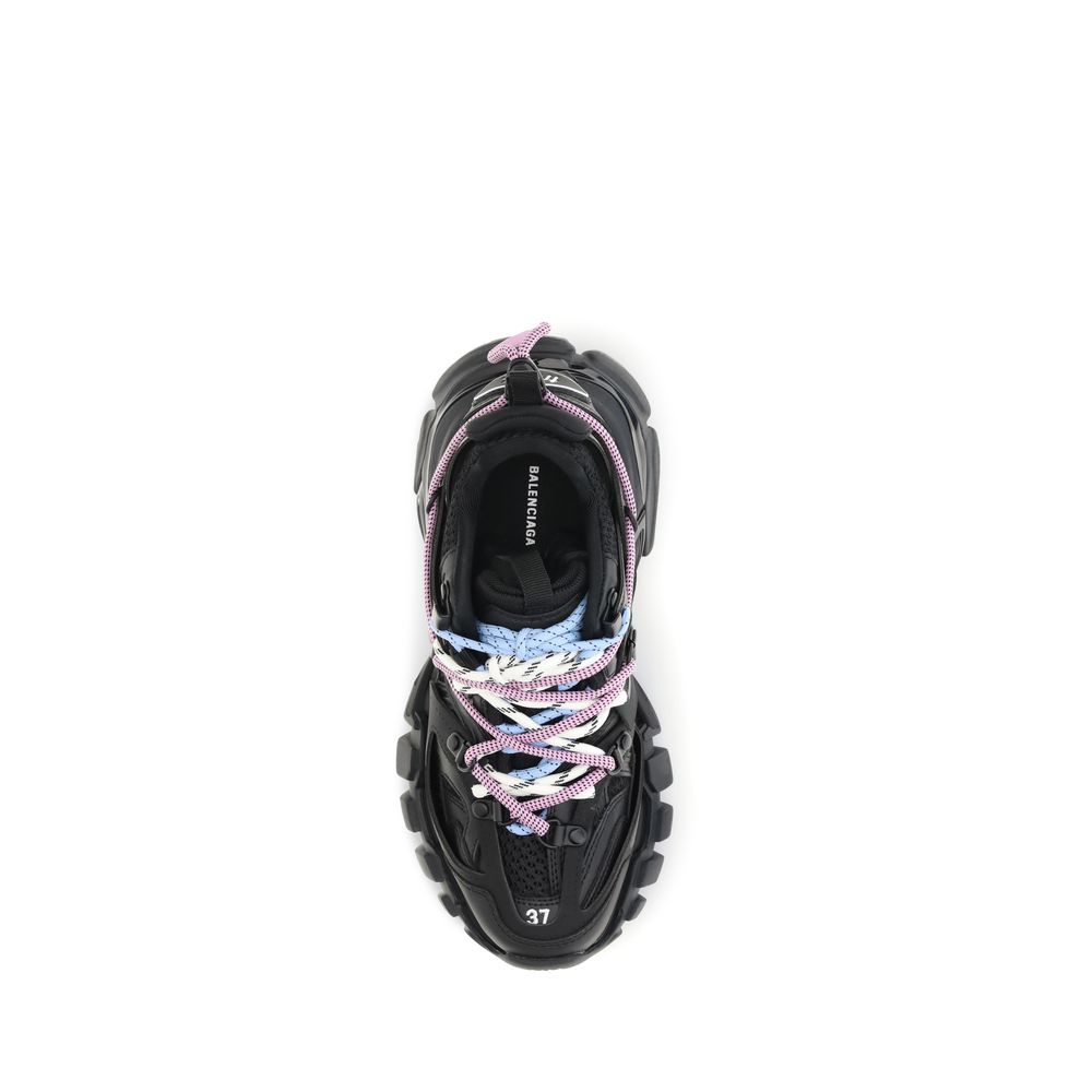 Athletic Sneakers by Balenciaga for women in polyester polyurethane & rubber black showcases a architectural silhouette, artfully capturing the essence of the Track Women's Athletic Polyester Polyurethane & Rubber Sneakers with its signature architectural athletic style construction.
