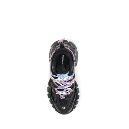 Athletic Sneakers by Balenciaga for women in polyester polyurethane & rubber black showcases a architectural silhouette, artfully capturing the essence of the Track Women's Athletic Polyester Polyurethane & Rubber Sneakers with its signature architectural athletic style construction.