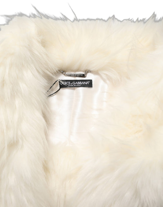 Overcoat by Dolce & Gabbana for women in virgin cashmere wool & faux fur white showcases a architectural silhouette, artfully detailed with a distinctive and functional for a architectural finish.