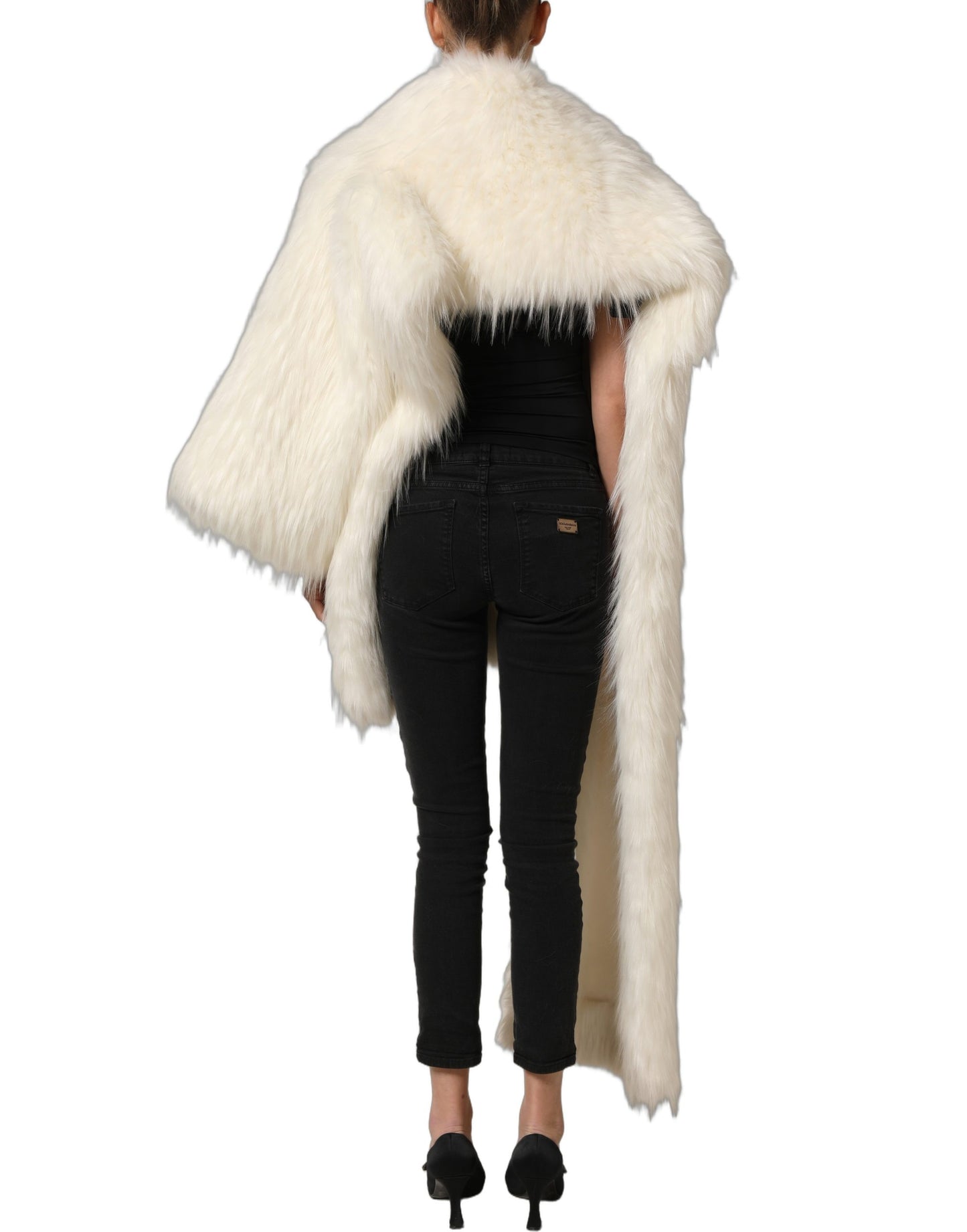 Dolce & Gabbana White Faux Fur Long Sleeves Coat Jacket