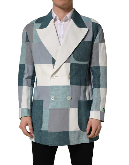 Dolce & Gabbana Multicolor Patchwork Linen Double Breasted Jacket