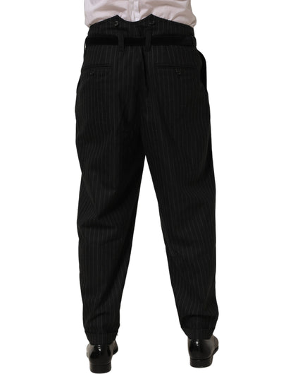 Dolce & Gabbana Black Pinstripe Wool Men Dress Trouser Pants