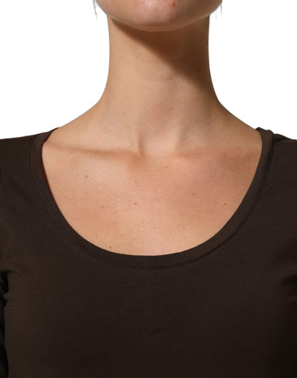 Alpha Massimo Rebecchi Alpha Women's Slim Long-Sleeve Round Neck Stretch Cotton Blouse - Brown
