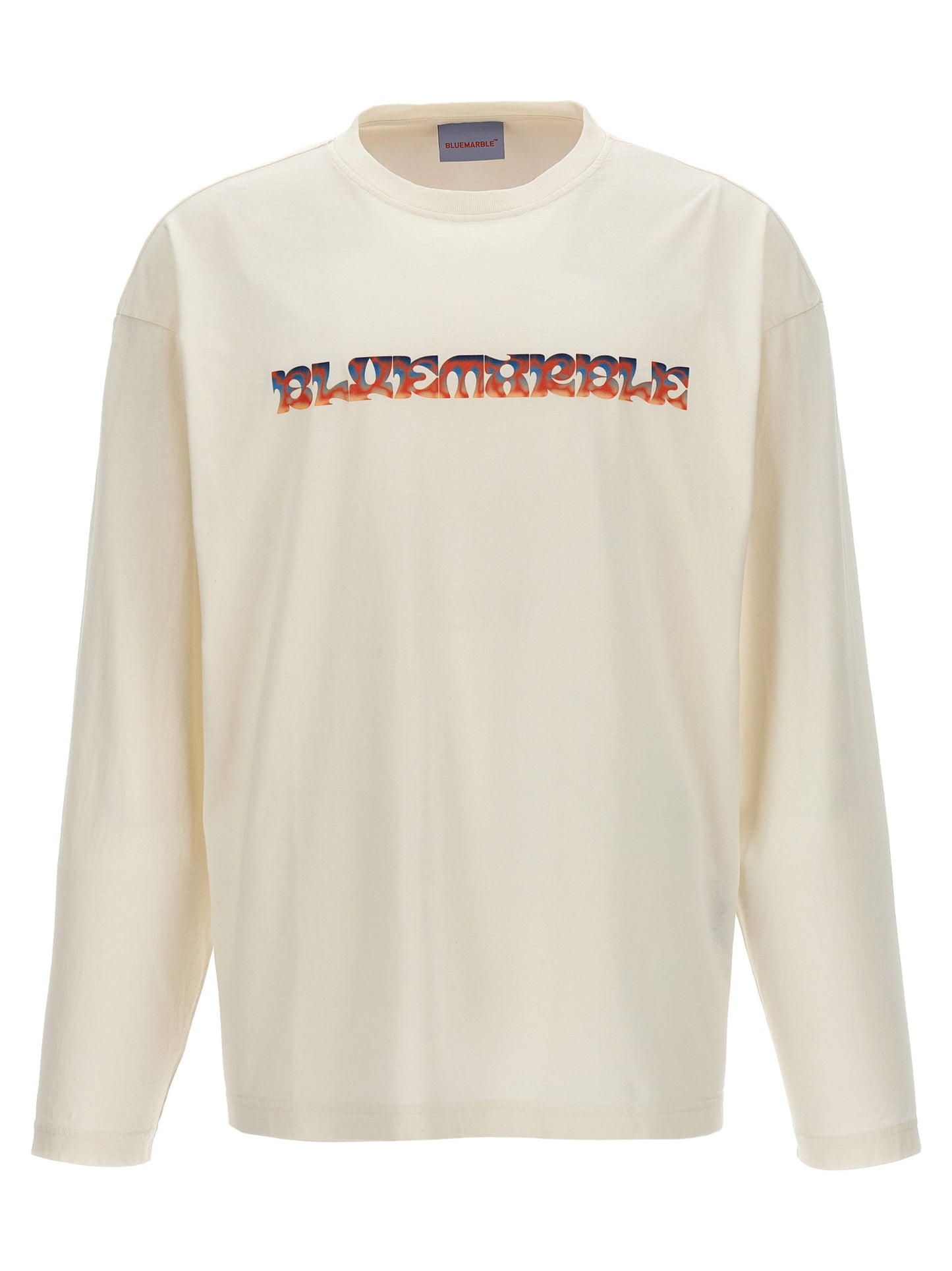 Bluemarble Waves Men's Long-Sleeve Crew Neck Cotton T-Shirt - White Print
