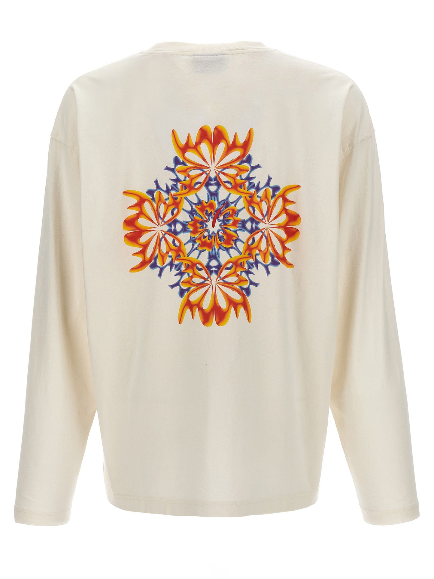 Bluemarble Waves Men's Long-Sleeve Crew Neck Cotton T-Shirt - White Print