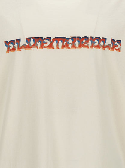 Bluemarble Waves Men's Long-Sleeve Crew Neck Cotton T-Shirt - White Print