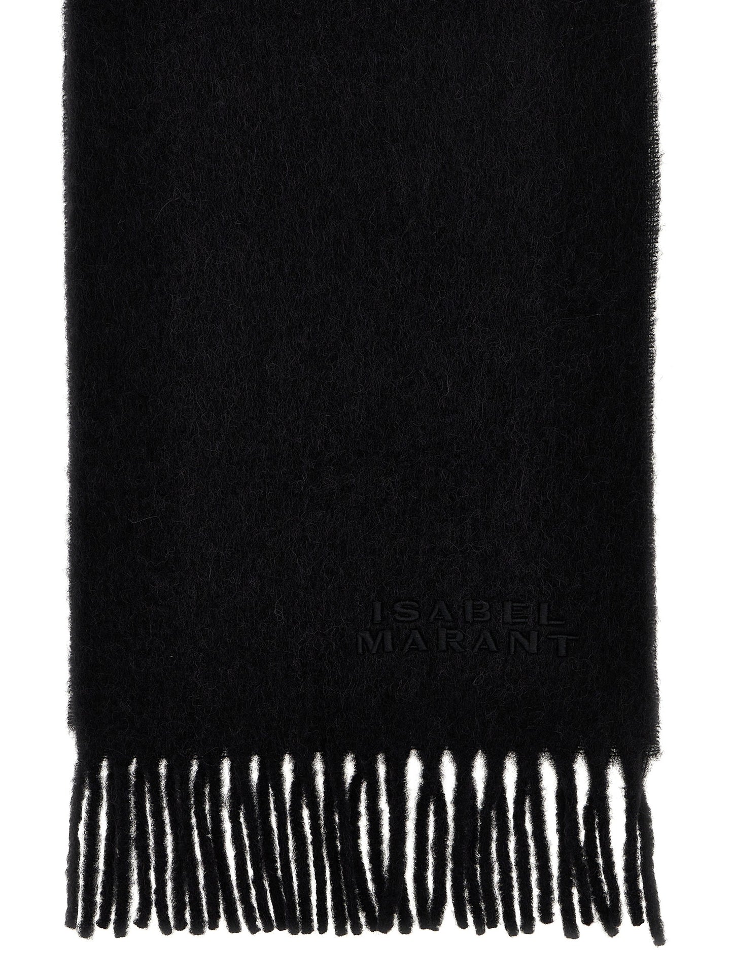 Scarf by Isabel Marant for women in polyamide leather & alpaca wool black showcases a warm silhouette from the Polyamide Leather & Alpaca Wool Scarf collection, offering a warm drape that exudes sophisticated luxury.