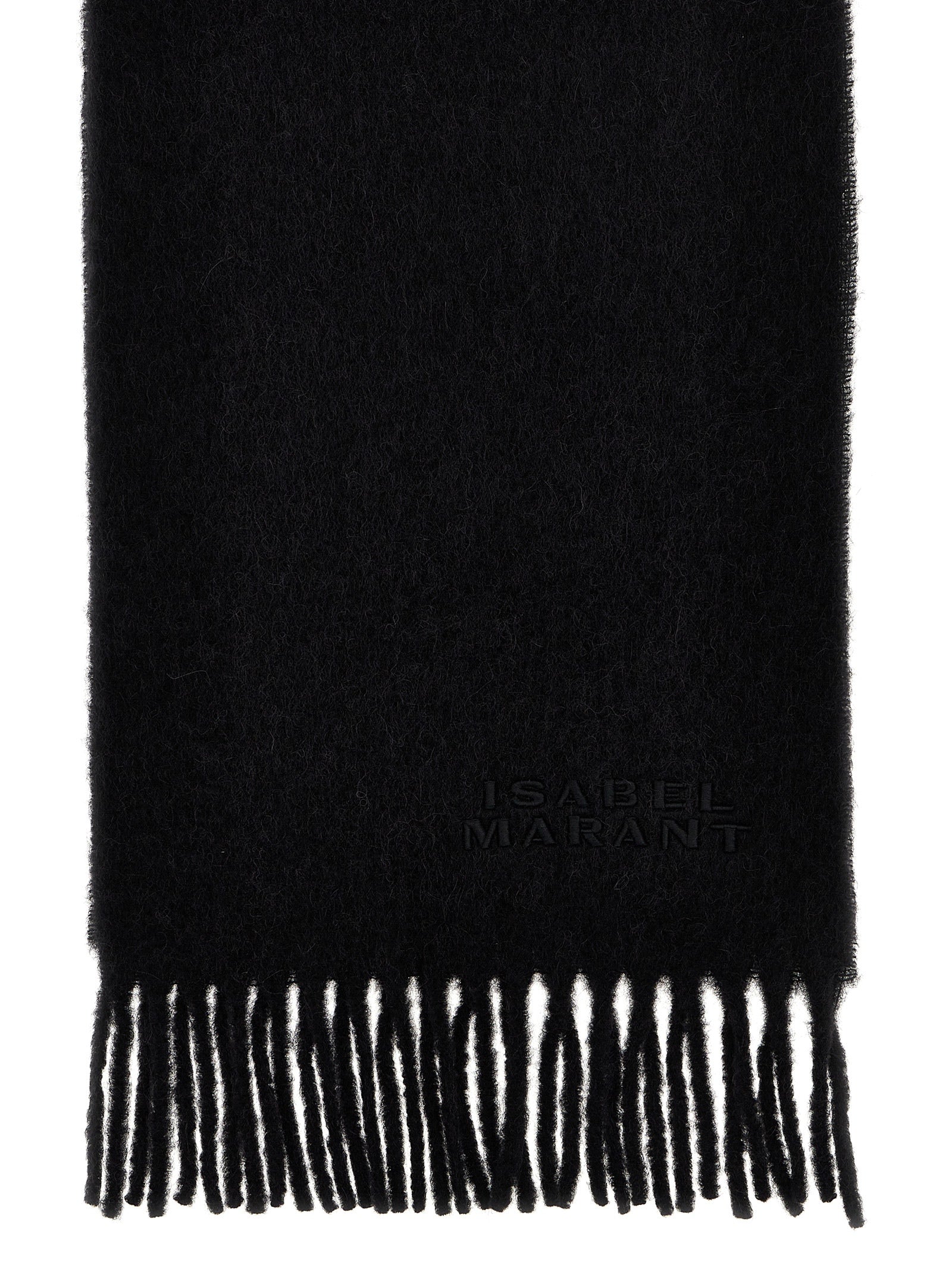 Scarf by Isabel Marant for women in polyamide leather & alpaca wool black showcases a warm silhouette from the Polyamide Leather & Alpaca Wool Scarf collection, offering a warm drape that exudes sophisticated luxury.